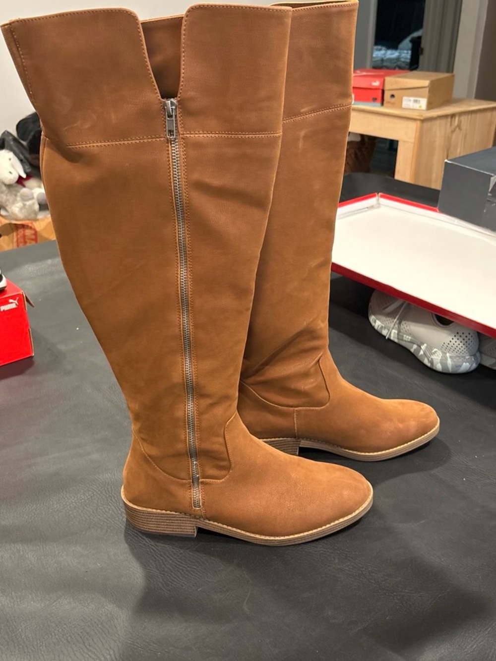Women's Tall Tan Knee-High Zip Riding Boots